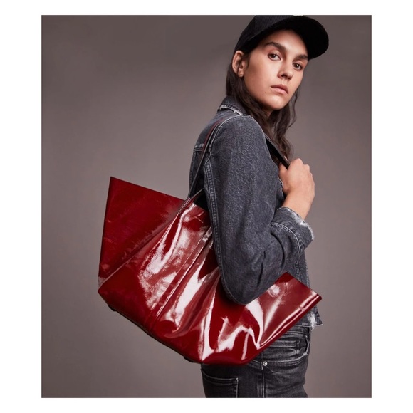 AllSaints Odette East West Liquid Rouge Red Tote Bag NWT - Picture 6 of 11
